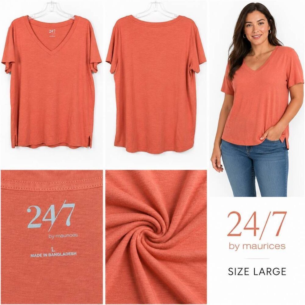 24/7โby Maurices Coral Cotton V-Neck Tee L